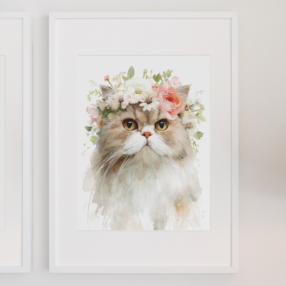 Watercolor Ragdoll Cat with Flower Crown Wall Art Print Unframed - Picture 7 of 7